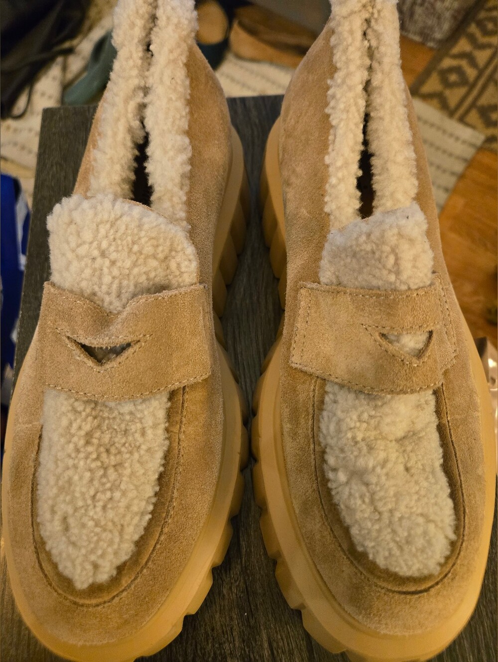 Viole Blanche Grenelle Genuine Shearling Platform Loafer Size 11